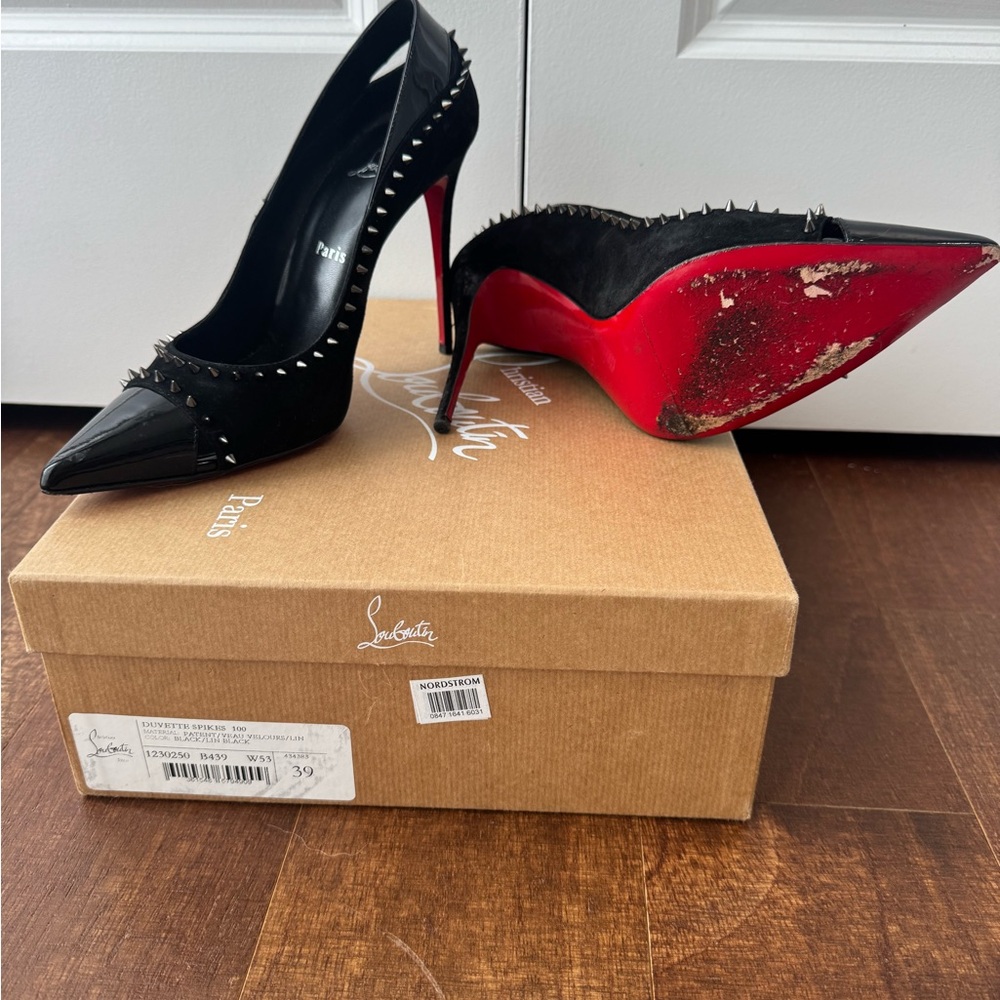 Christian Louboutin Black Spiked Heels with Red Soles